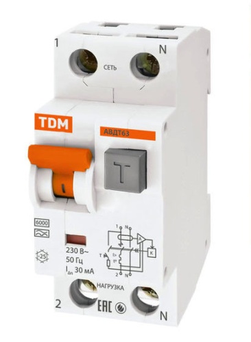 Выключатель автоматический дифференциальный АВДТ 63 1п+N 50А C 30мА тип A | код. SQ0202-0011 | TDM 